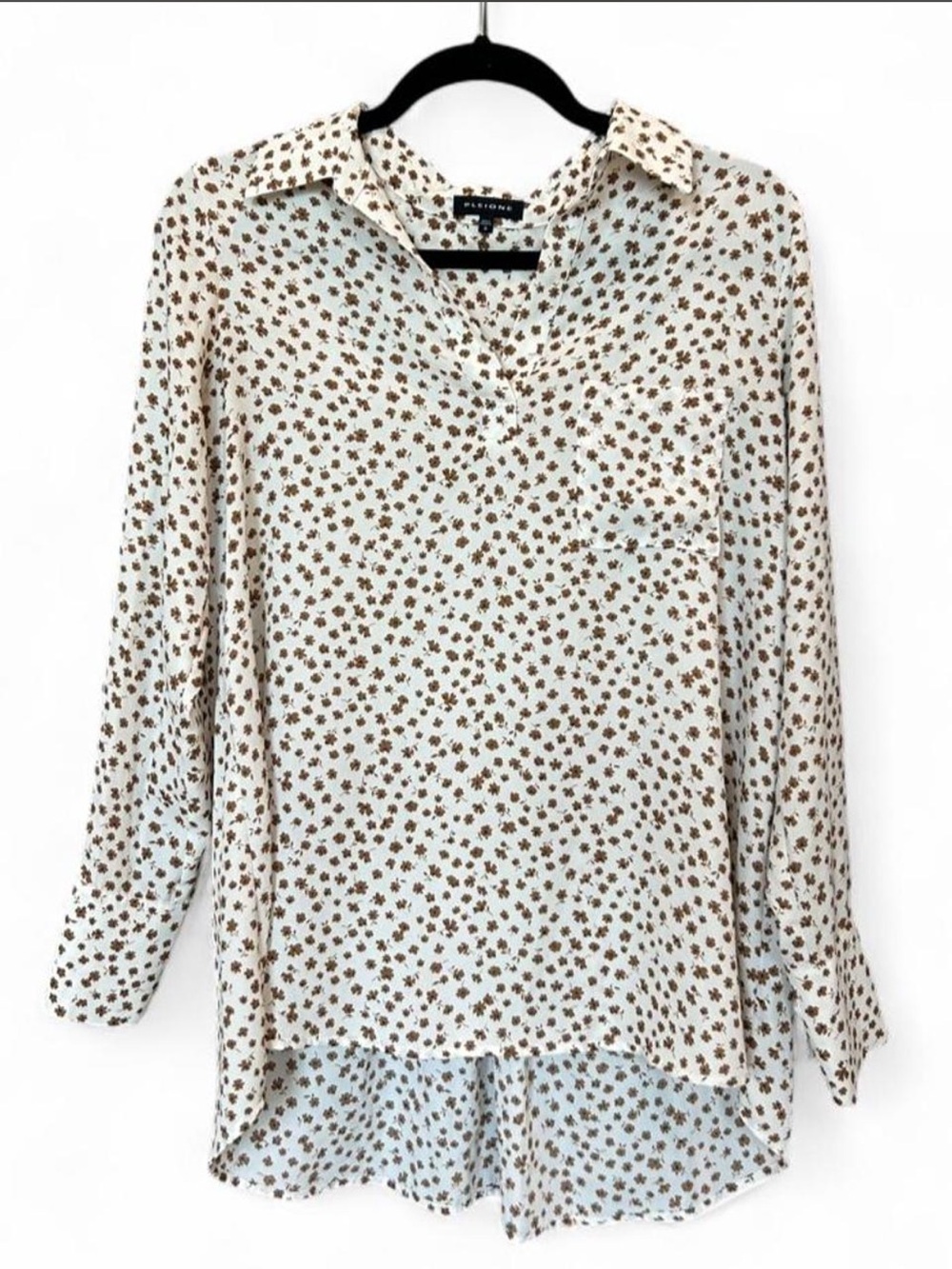 Pleione Cream Button-Down Shirt with Brown Floral Print
